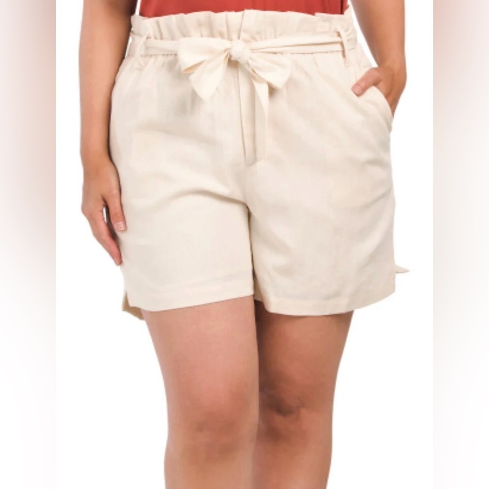 1.STATE Women's Plus Size 20W Linen Blend High Rise Paperbag Waist Shorts NWT